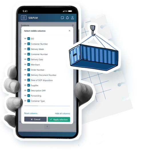 Phone view with column filtering option in SilkPLM system