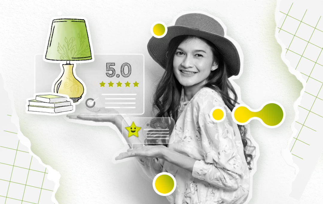 Woman evaluating the purchased lamp