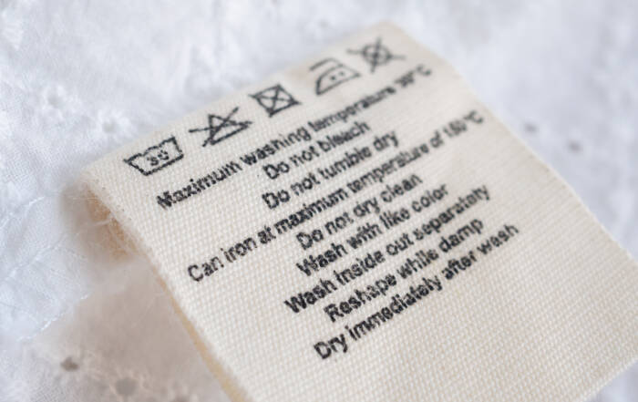 wash and care label on clothes